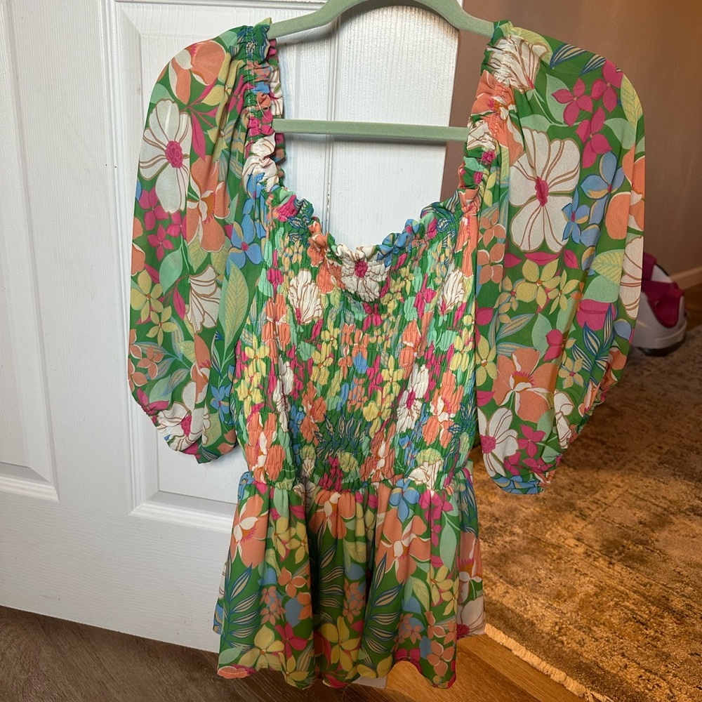 Bright Floral Blouse, Size 2X